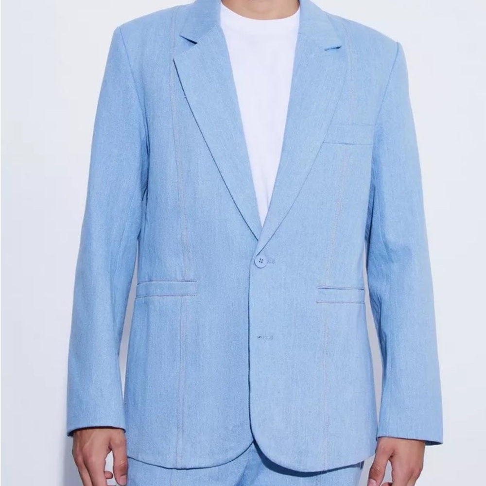 Boohoo Men Relaxed Antique Blue Denim Suit Jacket (42R) & Pants (34)